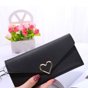 Sleek Black Wallet with Heart Accent